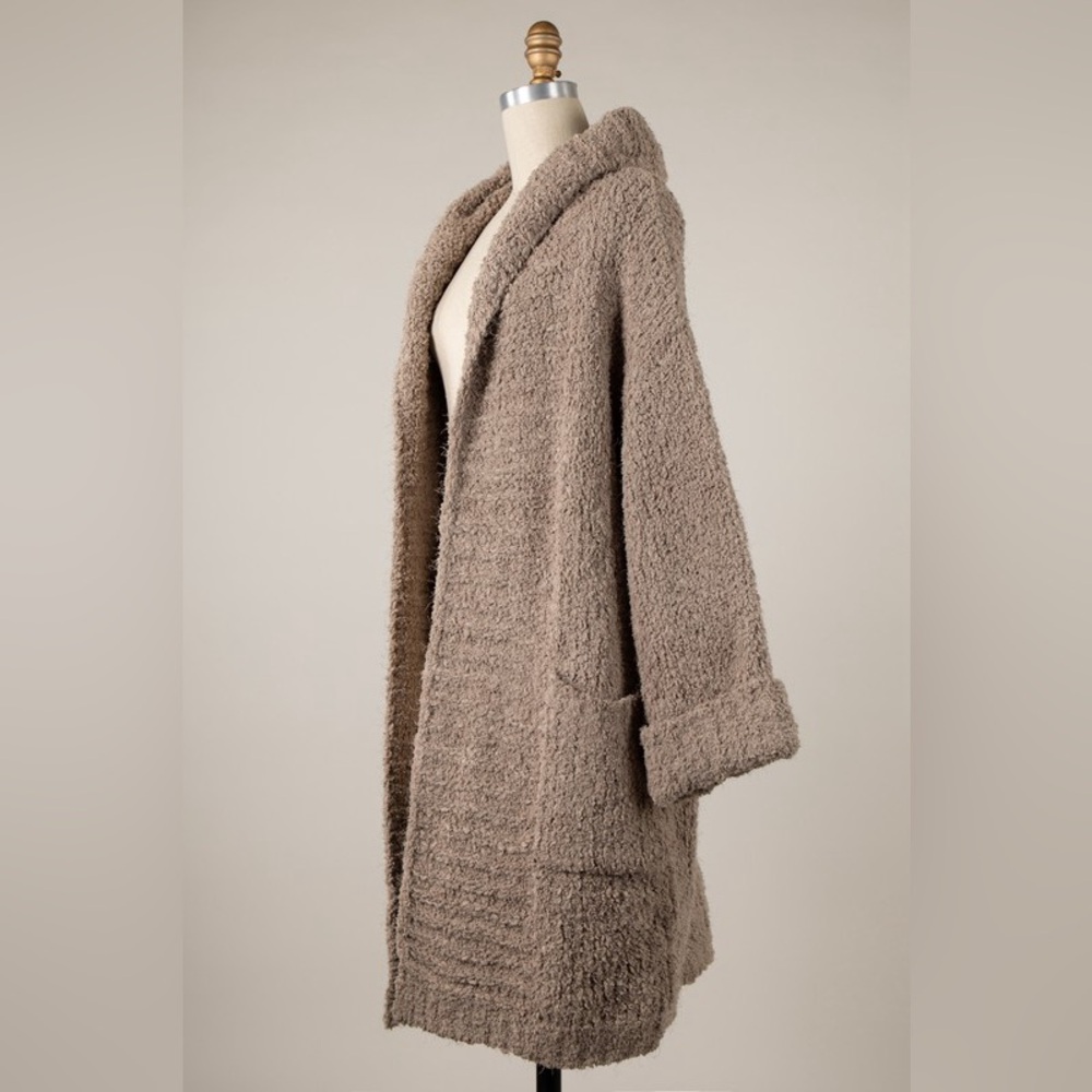 357. LAst 2! 🛑MIRACLE AT COST Hood Duster Cardigan Sweater cuff tan Fuzzy Pocket - Picture 2 of 4